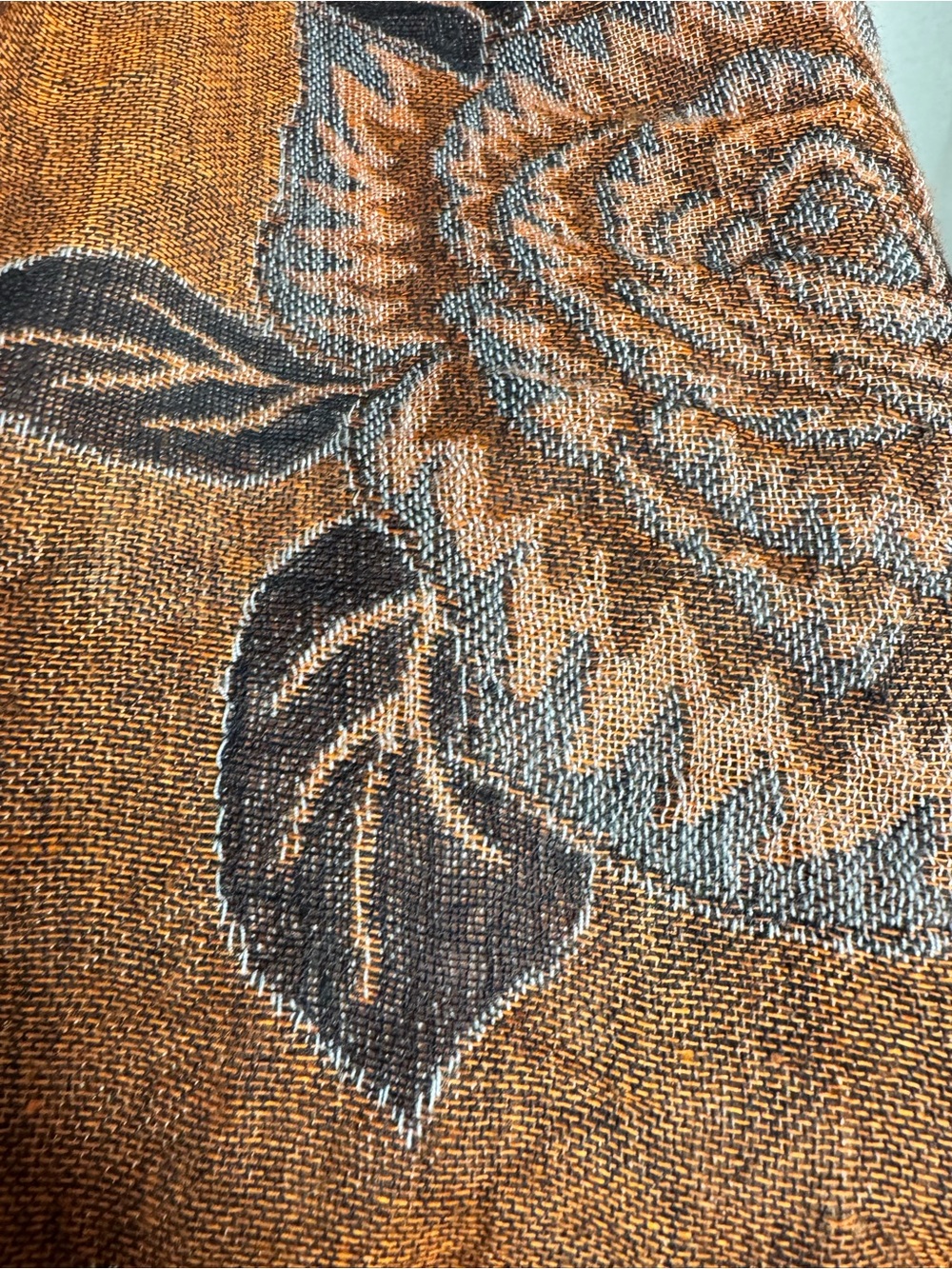 Reversible Floral Fringe Scarf Brown Gray Wrap Shawl 28x72 Boho - Picture 4 of 12